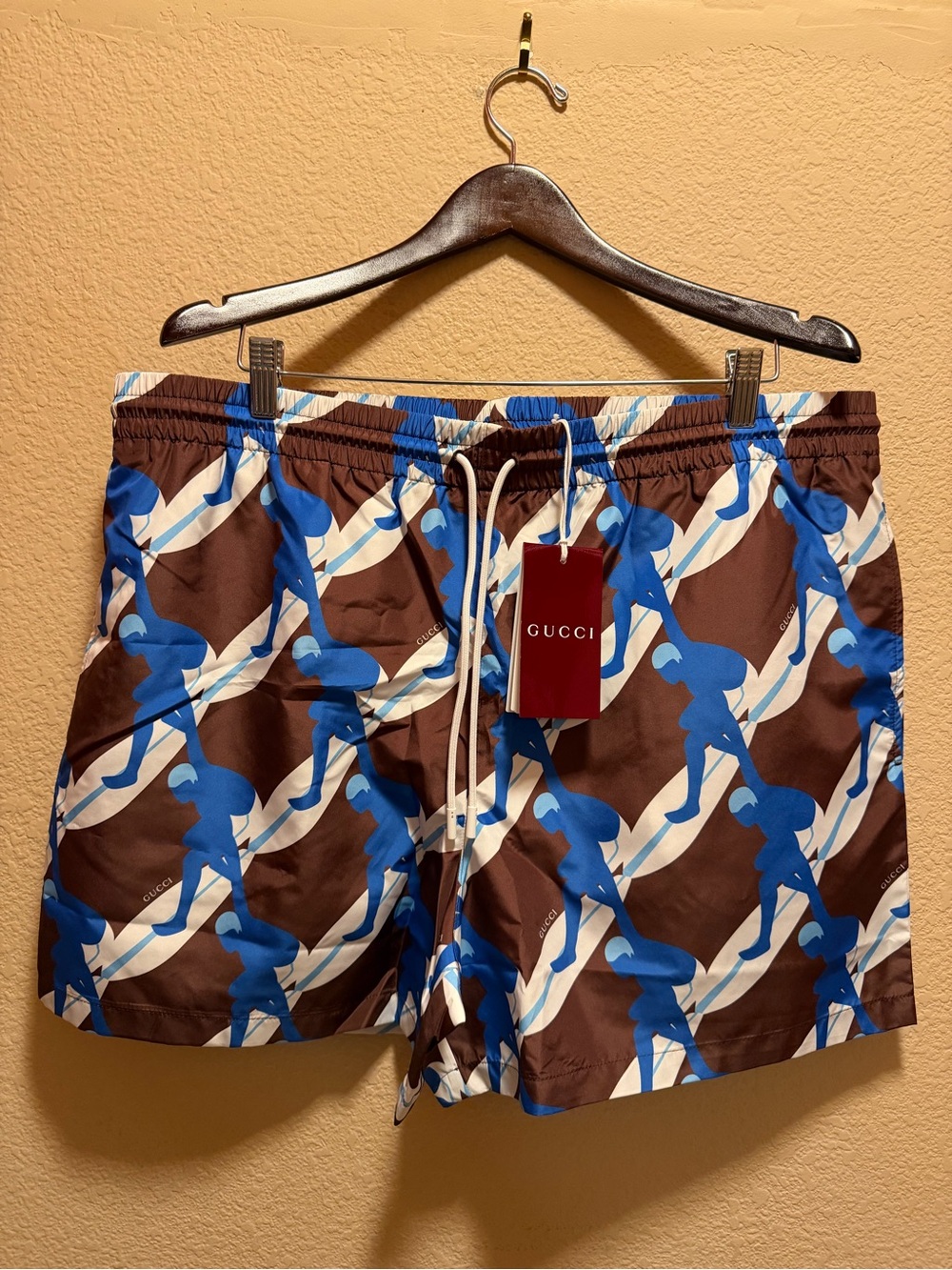 New Gucci Logo Swim Shorts Brown Size 56 / US XL 36 - 42 Waist